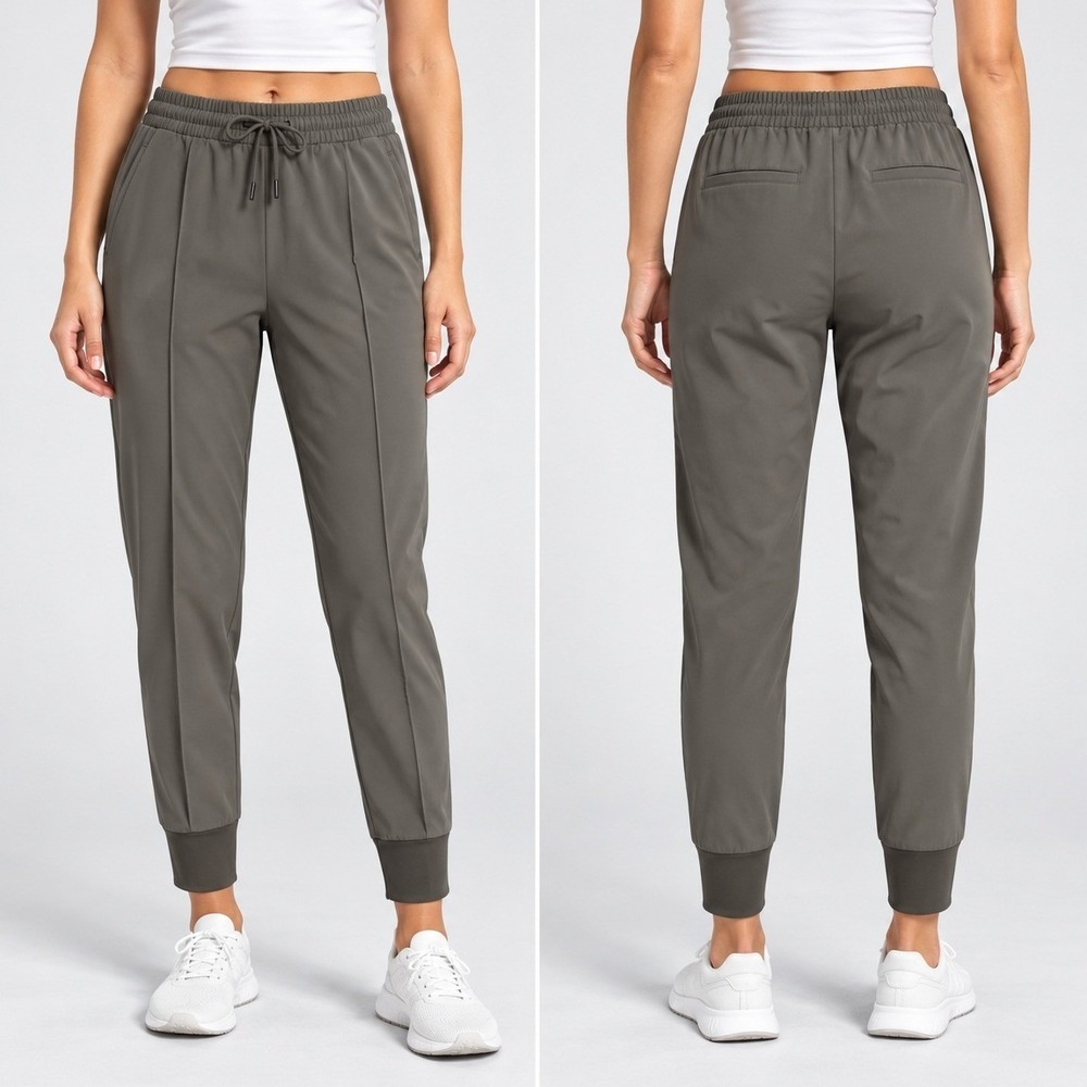 Athleta Endeavor Jogger Pants 8 Tall Buff Grey Pintuck Pleated Drawstring Travel
